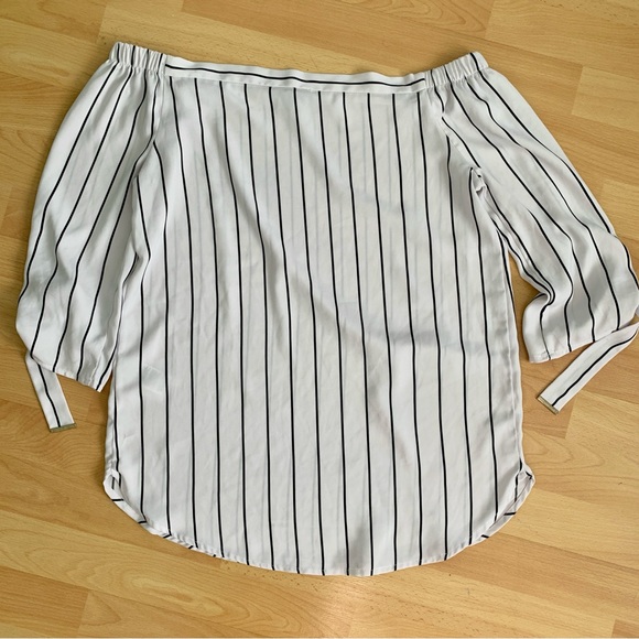 DYNAMITE Black and White Striped Off The Shoulder Blouse - Picture 2 of 6